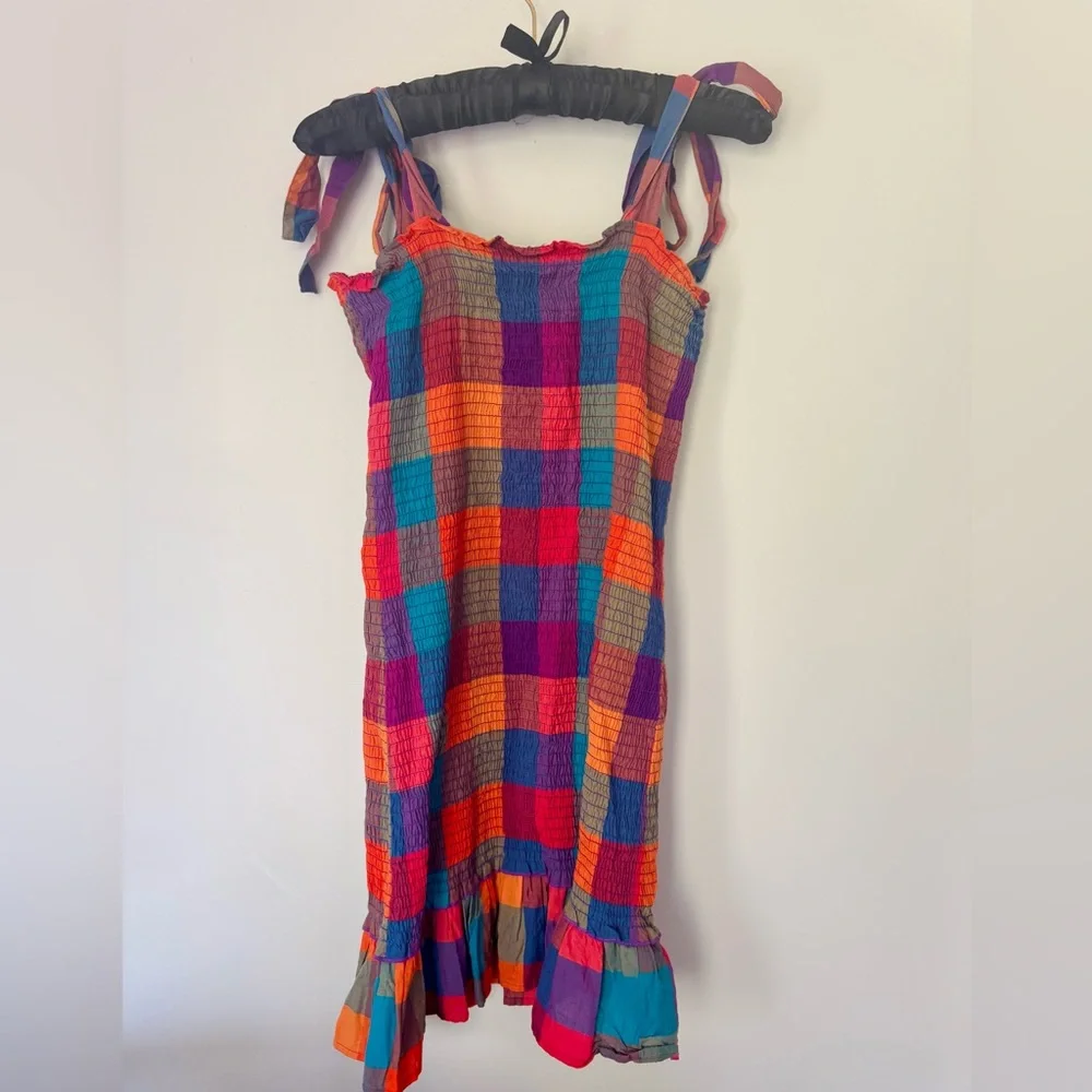 Sezane Multicolor Plaid Mini Dress - Orange, Pink, Blue, Green, Purple - Picture 6 of 11